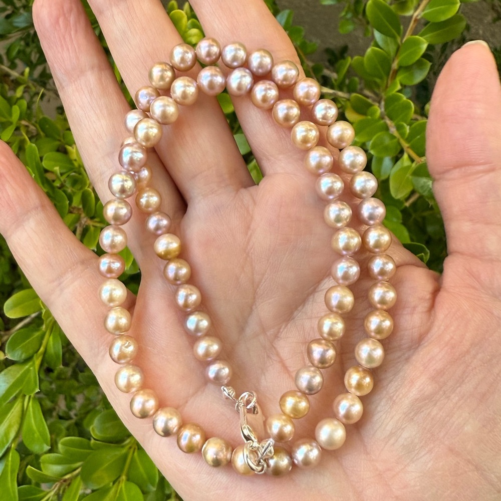 High quality cultured freshwater 6.5mm pearl solid 925 silver 17 inch necklace